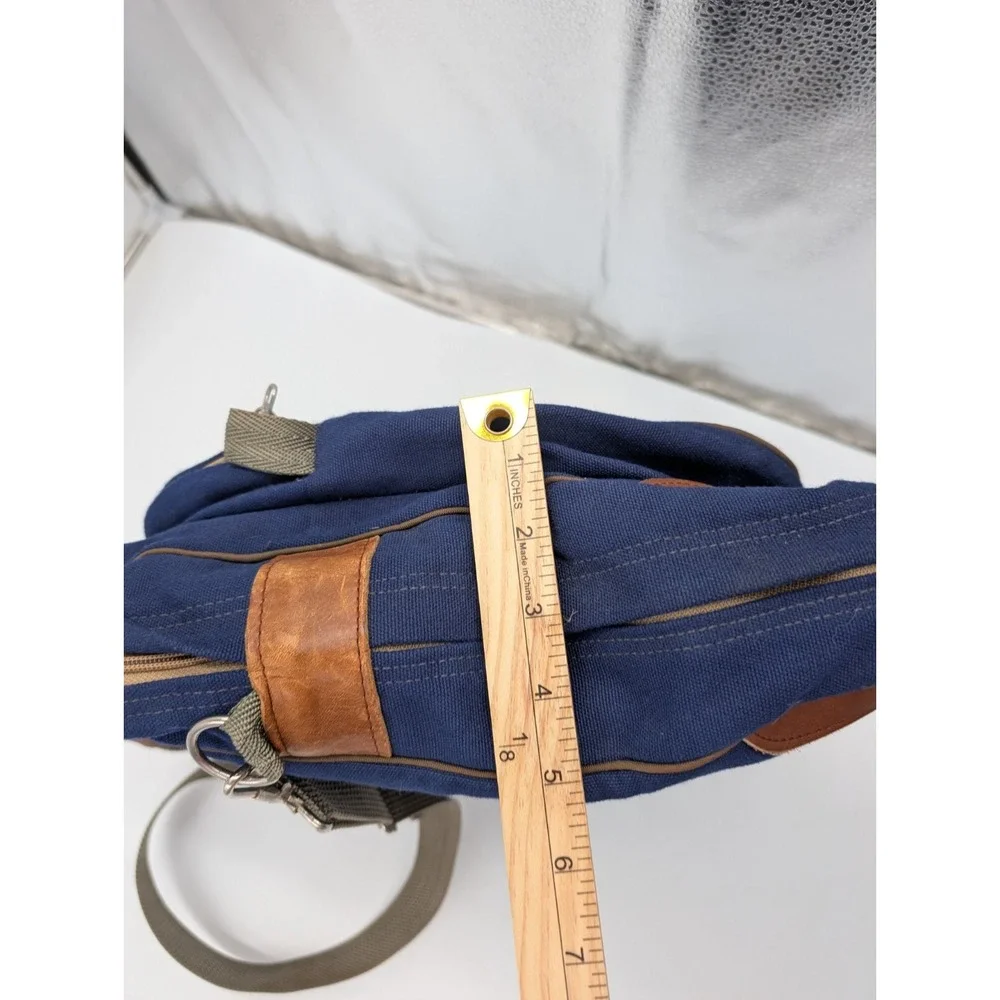Jansport Messenger Laptop Bag Shoulder Strap Blue Canvas Leather Made In USA VTG
